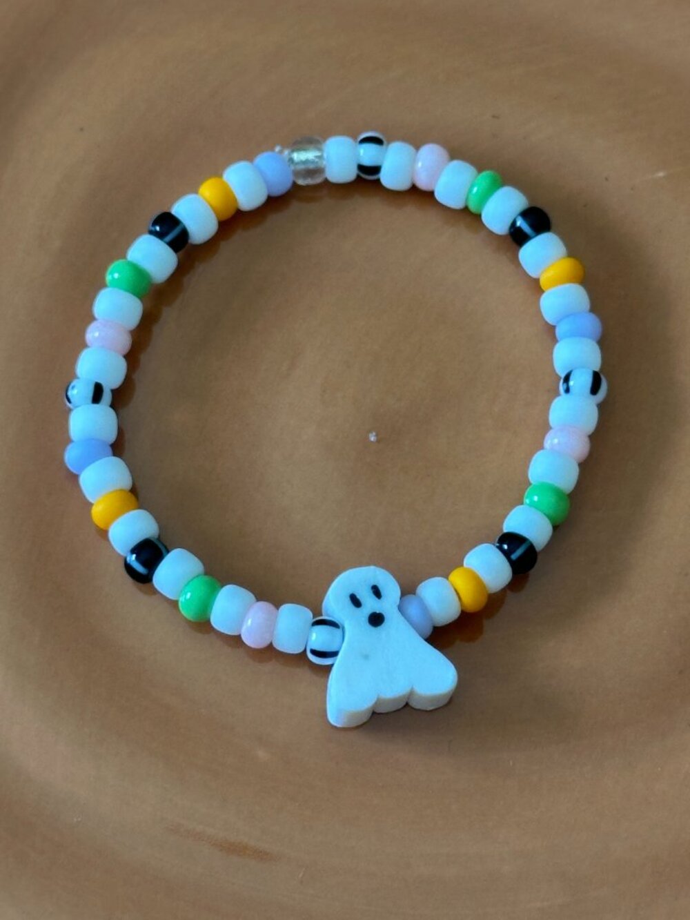 NEW Handmade Ghost Stretch Bracelet Glass & Polymer Clay Child & Adult Size